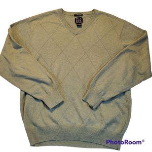 Jos A Bank Green Mens 100% Pima Cotton Longsleeve Sweater Diamond Size Large EUC